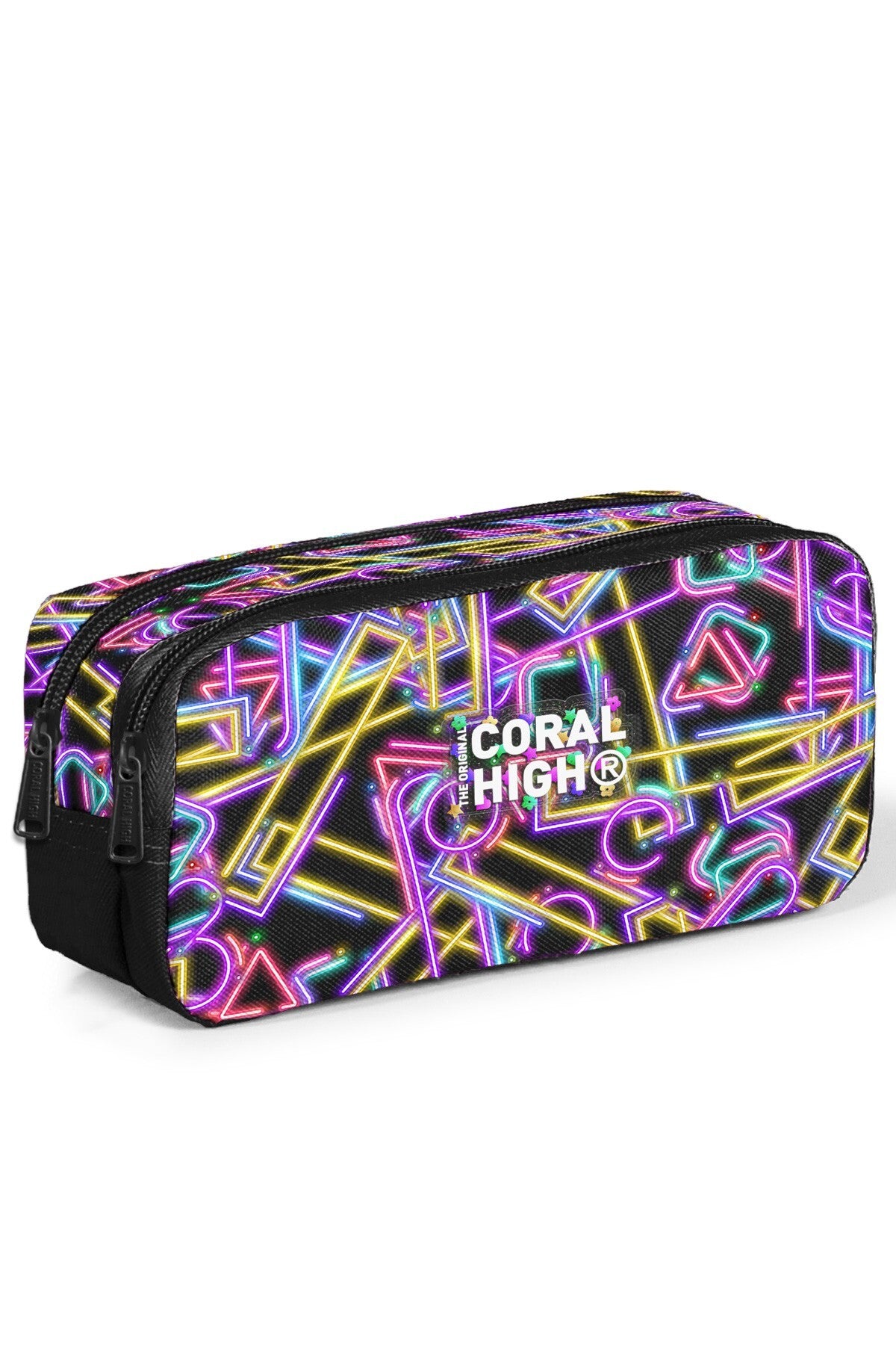 Coral High Kids Siyah Renkli Neon Desenli İki Bölmeli Kalem Çantası 31048-1