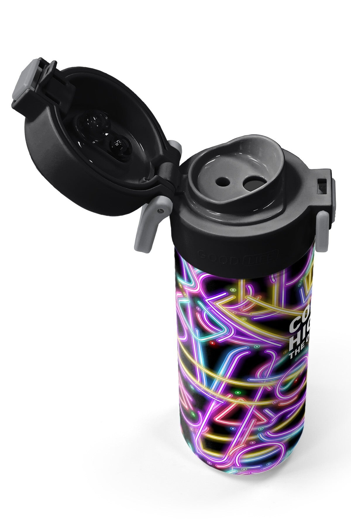 Coral High Kids Siyah Renkli Neon Desenli Pipetli ve Direkt İçim Çelik Termos 500 ml 38130-3