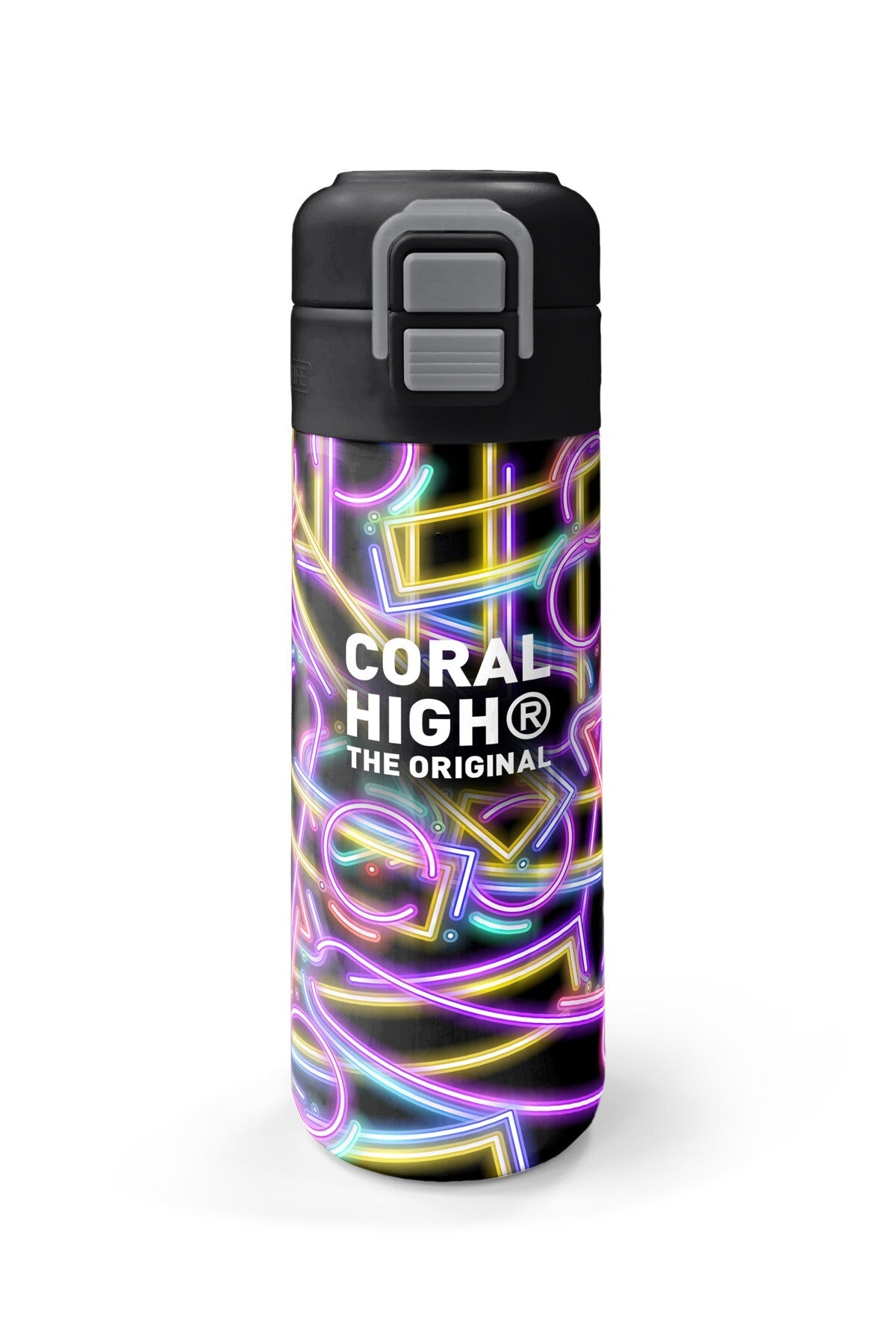 Coral High Kids Siyah Renkli Neon Desenli Pipetli ve Direkt İçim Çelik Termos 500 ml 38130-4