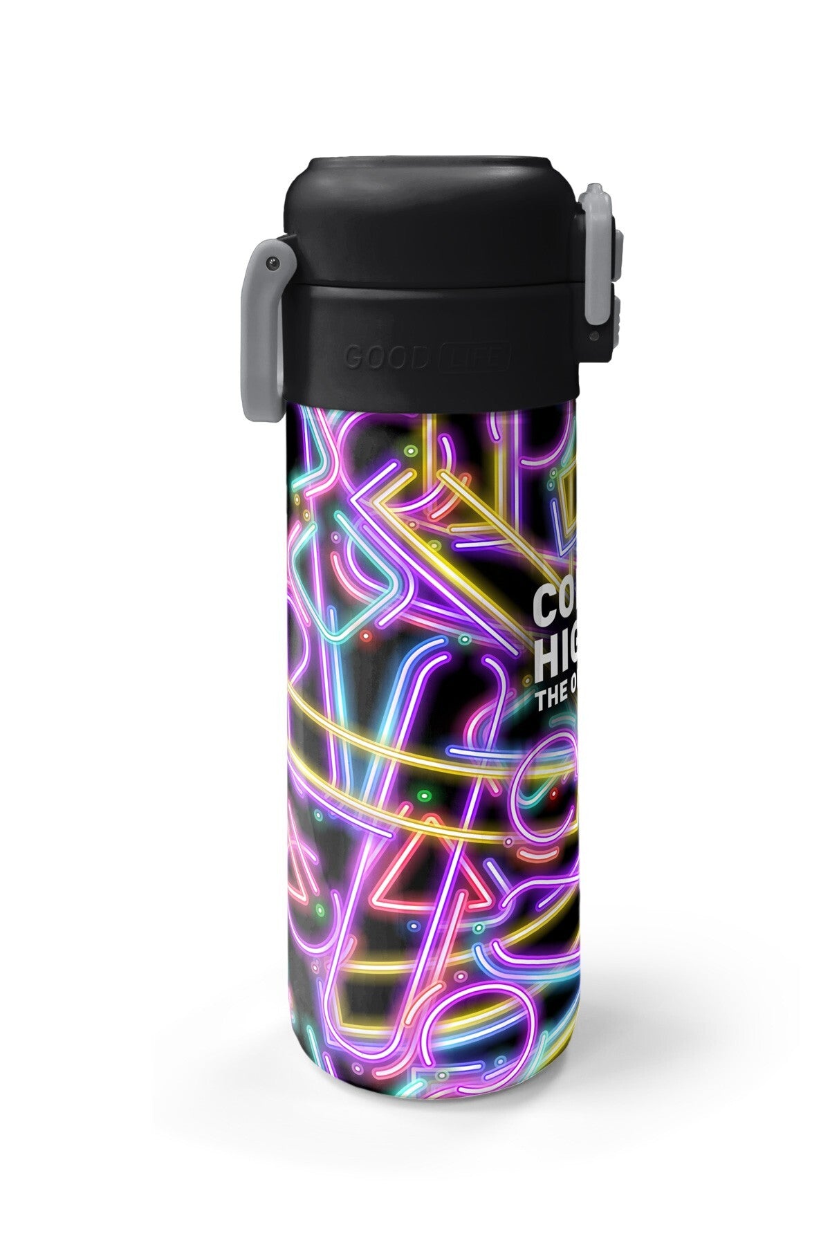Coral High Kids Siyah Renkli Neon Desenli Pipetli ve Direkt İçim Çelik Termos 500 ml 38130-5