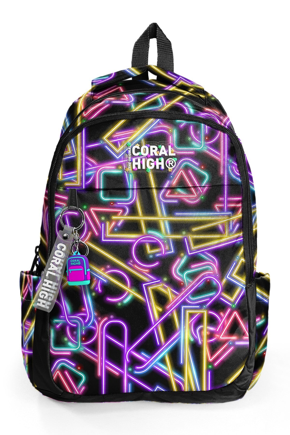 Coral High Kids Siyah Renkli Neon Desenli Üç Bölmeli Okul Sırt Çantası 33248-2