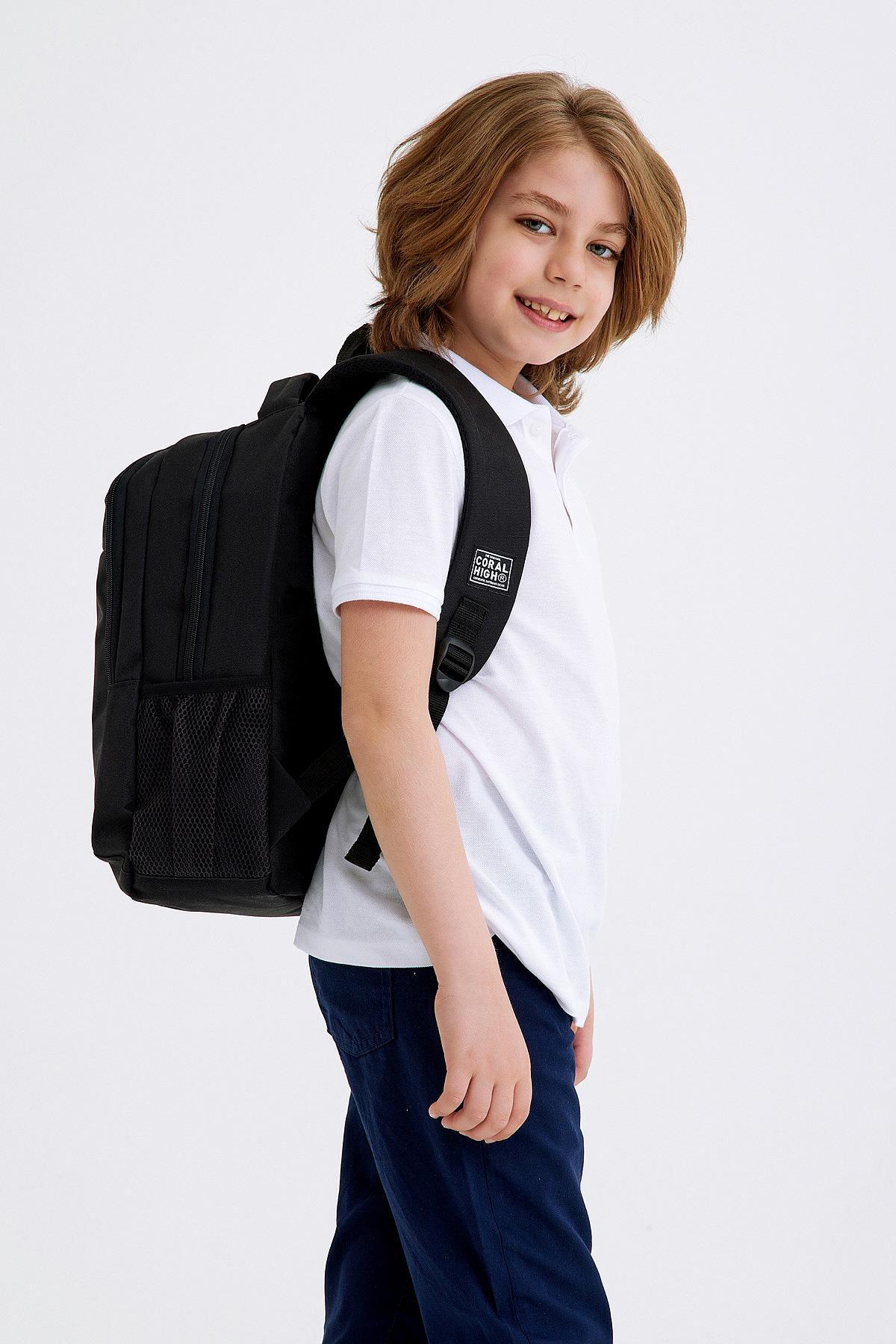 Coral High Kids Siyah Üç Bölmeli Okul Sırt Çantası 14398-5