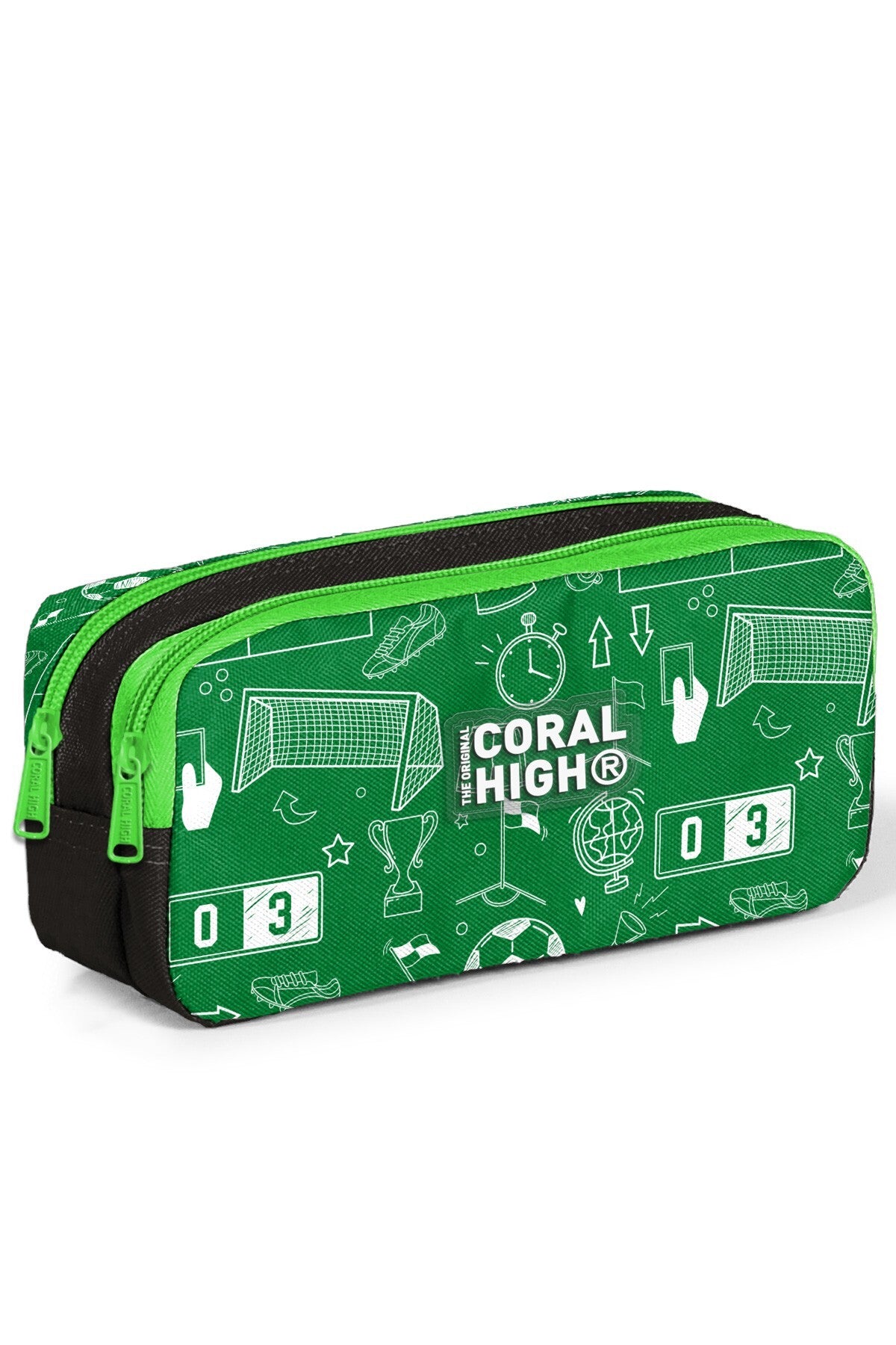 Coral High Kids Yeşil Futbol Desenli İki Bölmeli Kalem Çantası 31047-1