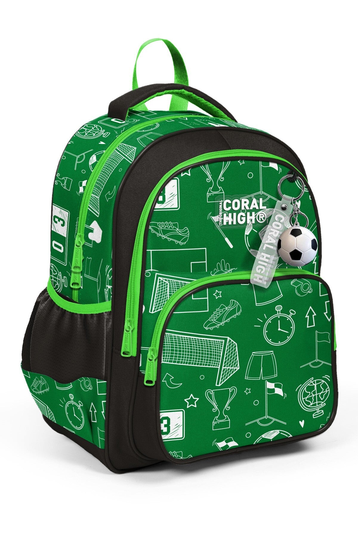 Coral High Kids Yeşil Futbol Desenli Üç Bölmeli Okul Sırt Çantası 33247-1