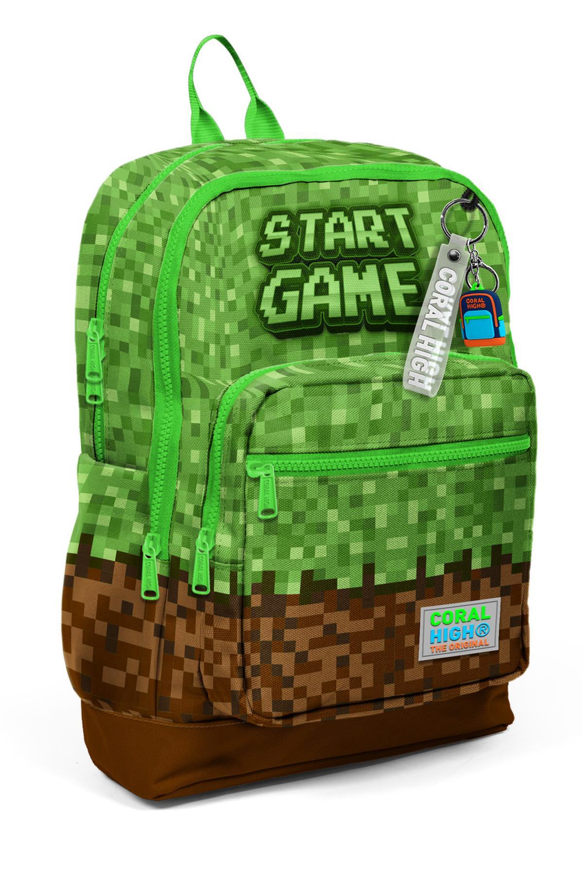 Coral High Kids Yeşil Kahverengi High Craft Desenli Dört Bölmeli Okul Sırt Çantası 23776-1