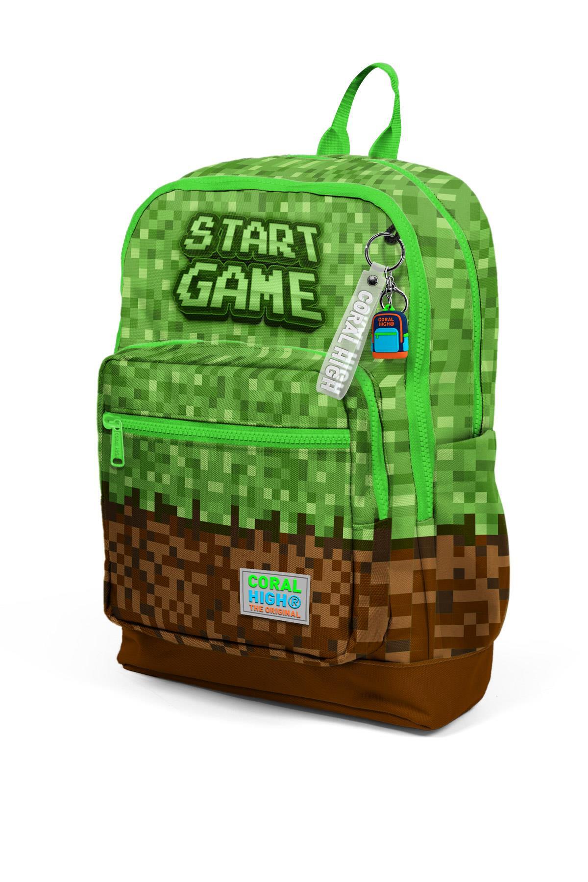 Coral High Kids Yeşil Kahverengi High Craft Desenli Dört Bölmeli Okul Sırt Çantası 23776-6