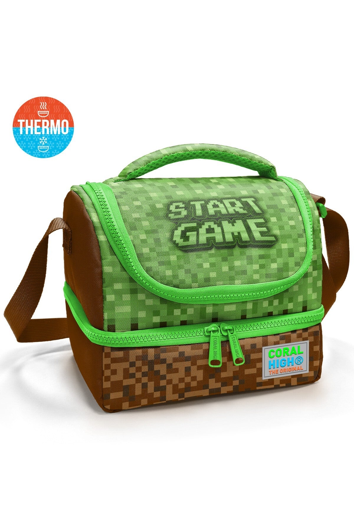 Coral High Kids Yeşil Kahverengi High Craft Desenli Thermo İki Katlı Beslenme Çantası 37217-1