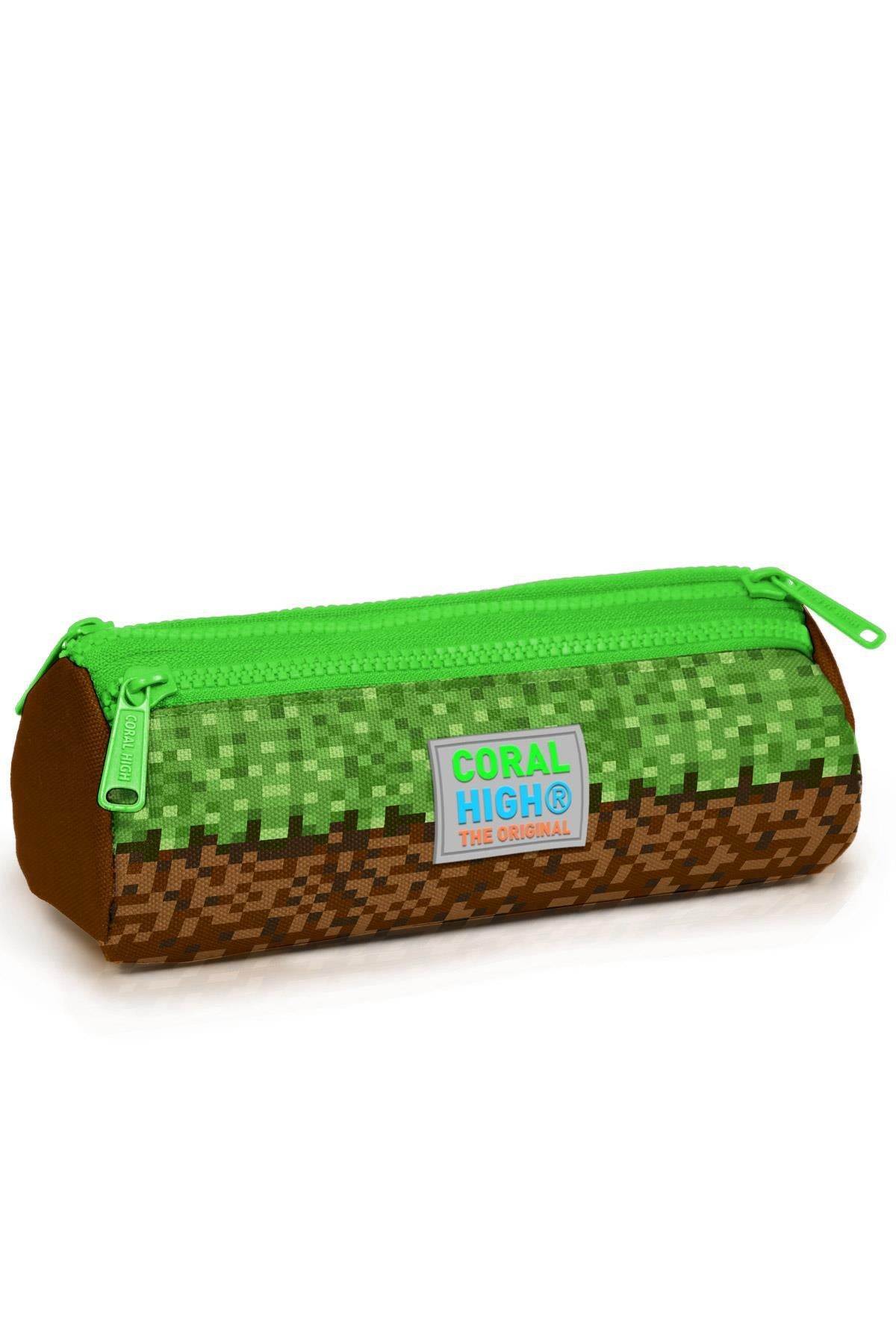 Coral High Kids Yeşil Kahverengi High Craft Desenli Üç Bölmeli Kalem Çantası 22092