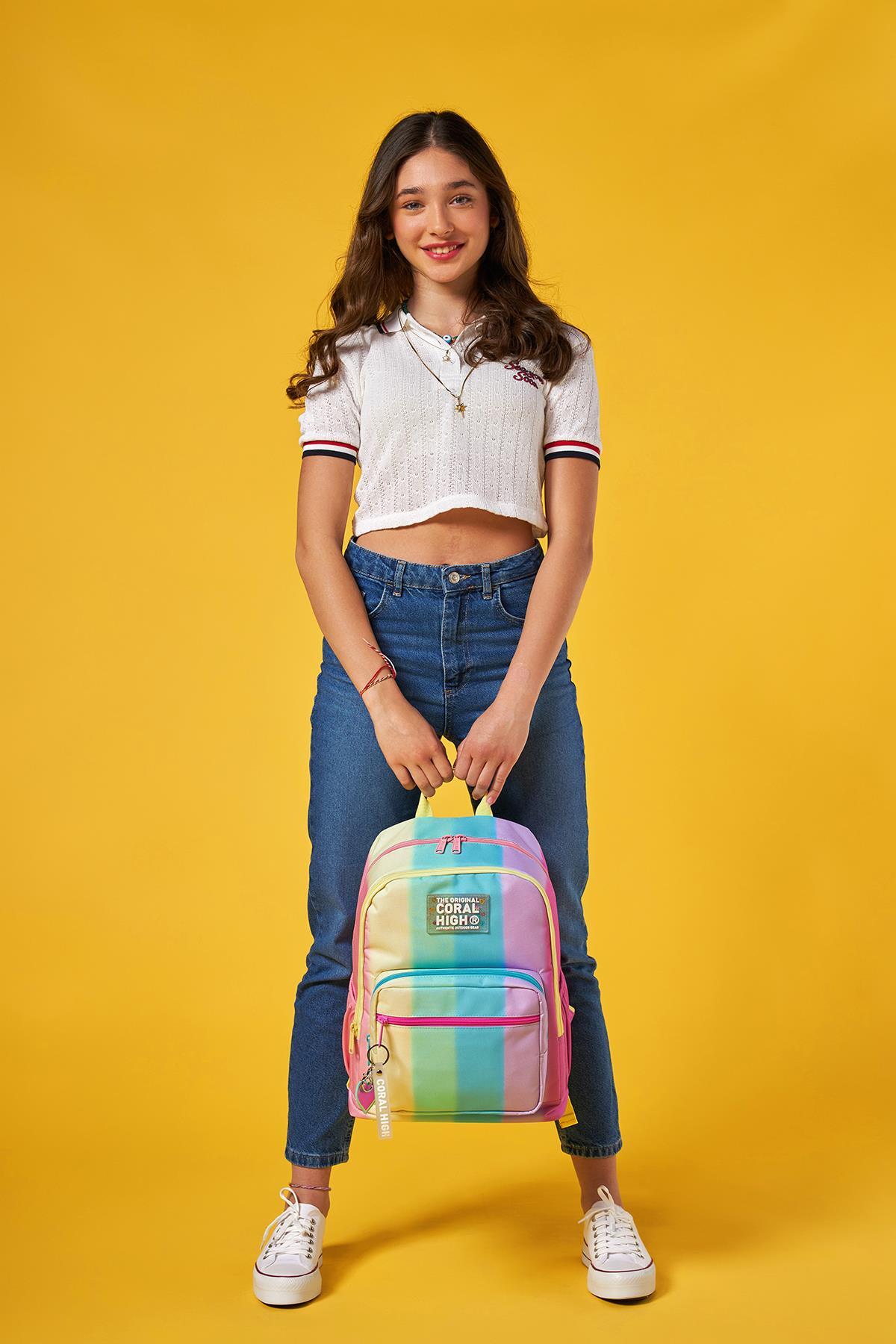 Coral High Renkli Çizgili Desenli Okul Sırt Çantası 23630-12