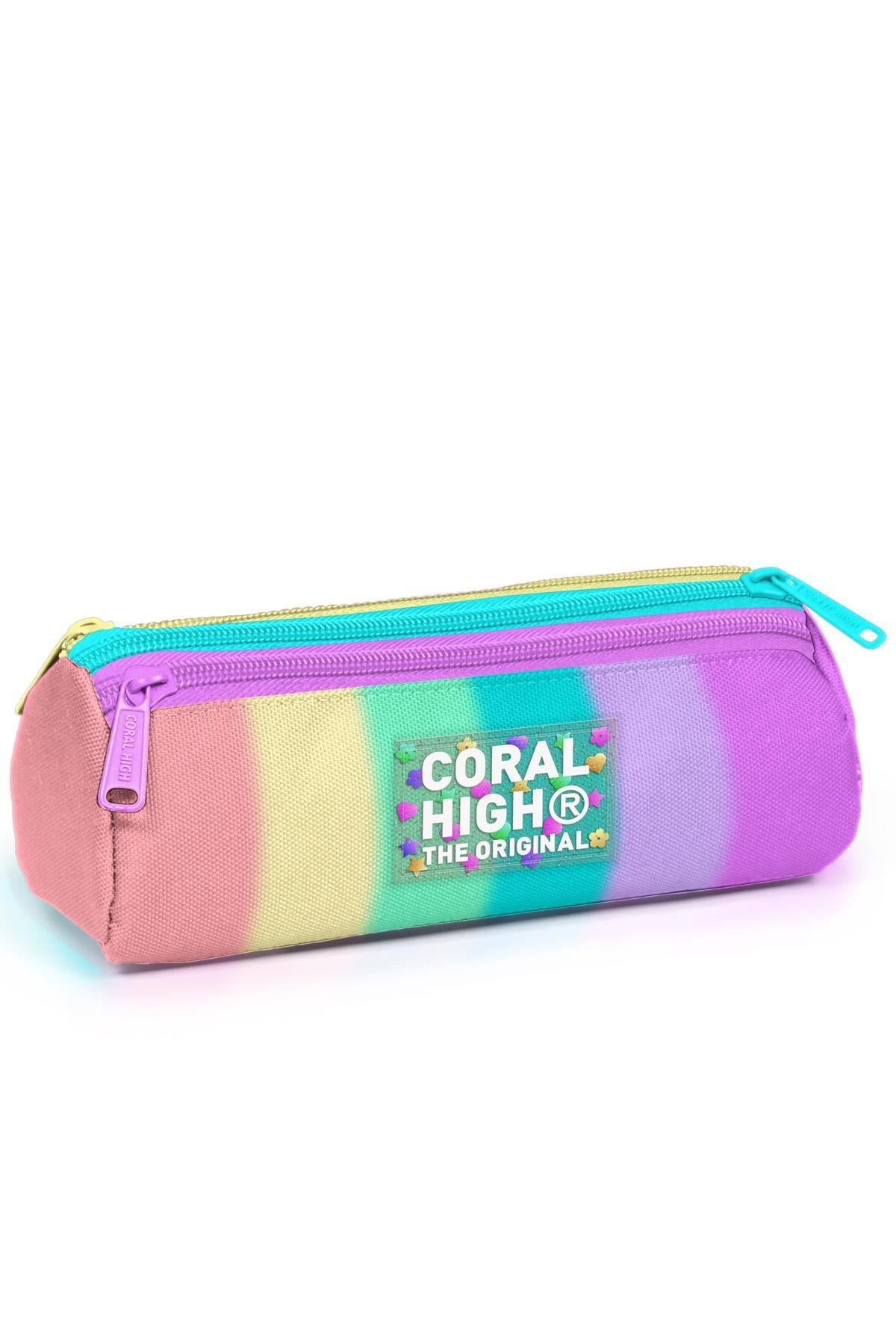 Coral High Renkli Çizgili Üç Bölmeli Kalem Çantası 11159-1