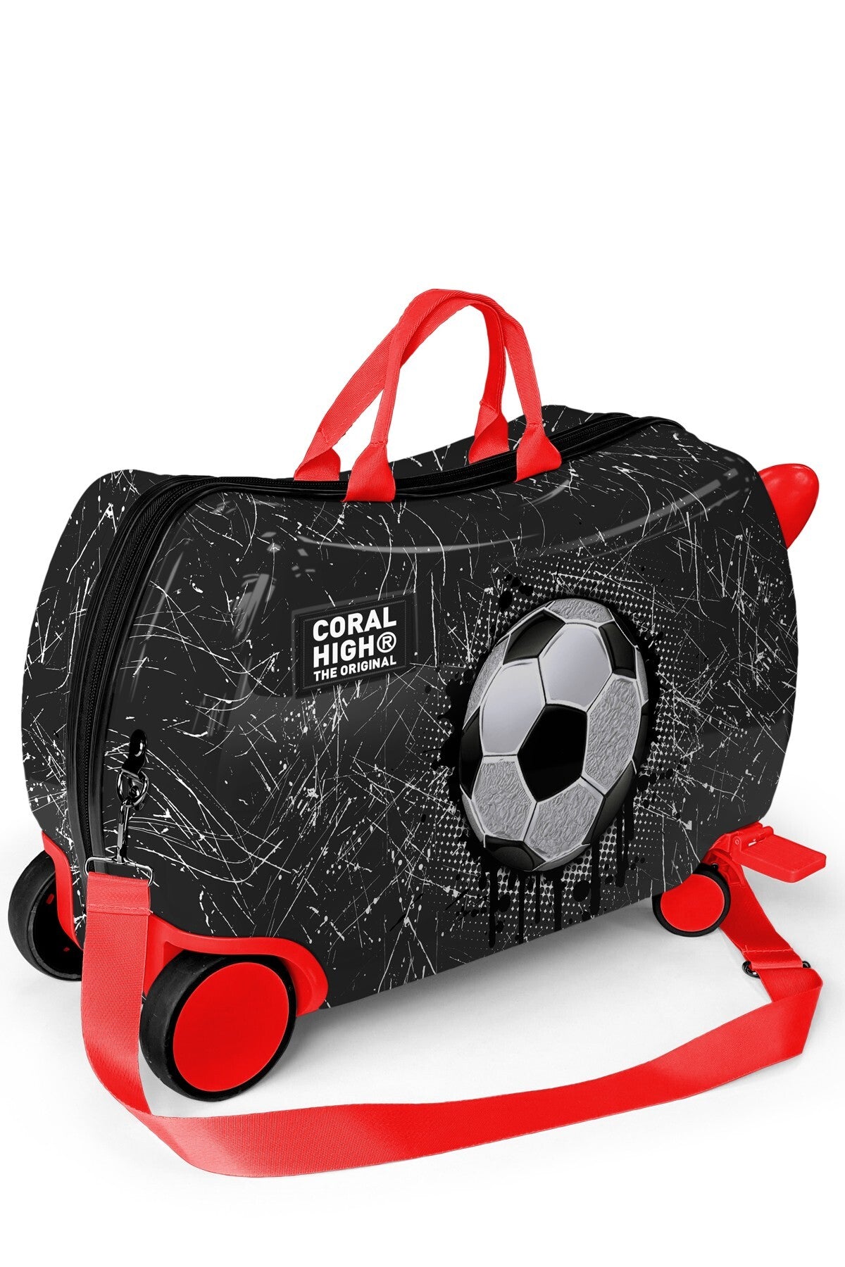Coral High Siyah Kids Futbol Desenli Otur-Çek Çocuk Valizi 16369-3
