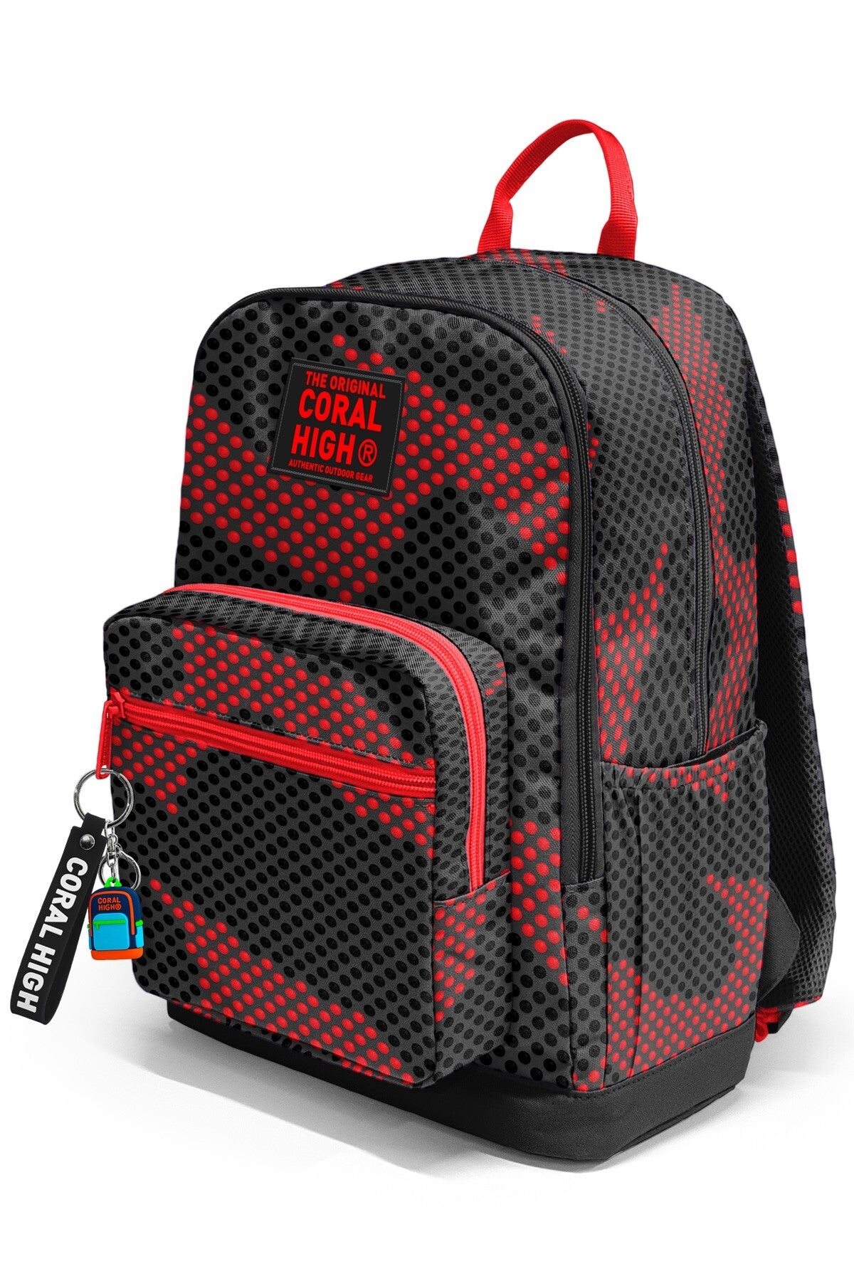 Coral High Siyah Kırmızı Desenli Okul Sırt Çantası 33233-7