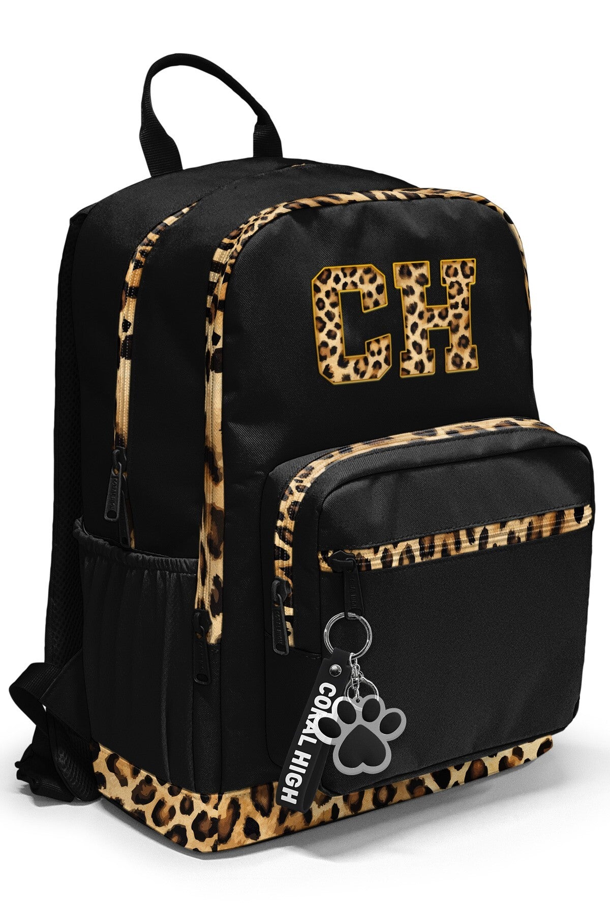 Coral High Siyah Leopar CH Harf Desenli Okul Sırt Çantası 33228-1
