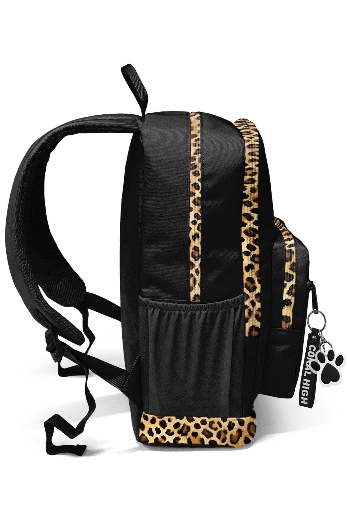 Coral High Siyah Leopar CH Harf Desenli Okul Sırt Çantası 33228-5