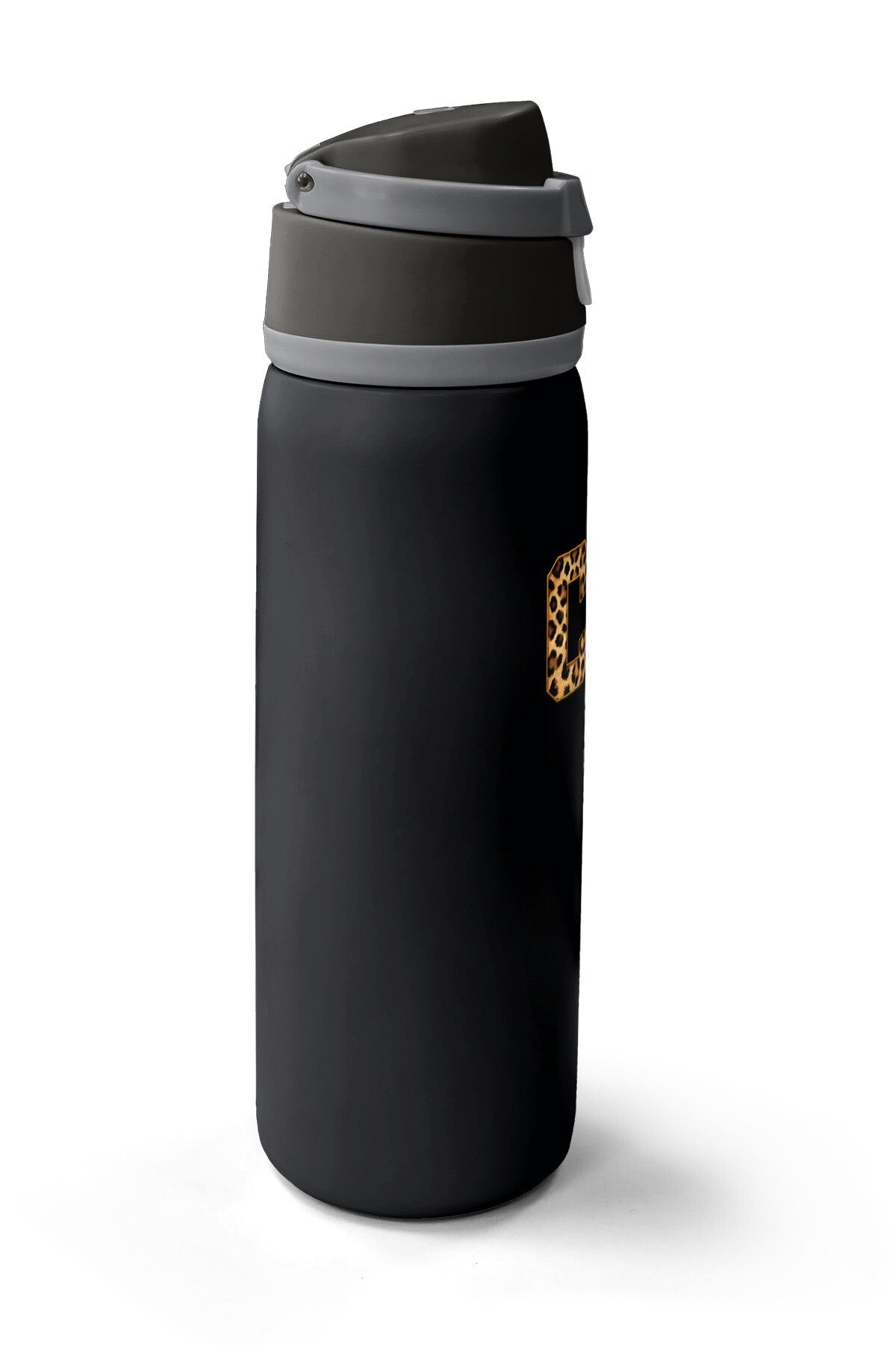 Coral High Siyah Leopar CH Harf Desenli Pipetli ve Direkt İçim Çelik Termos 800 ml 38506-4