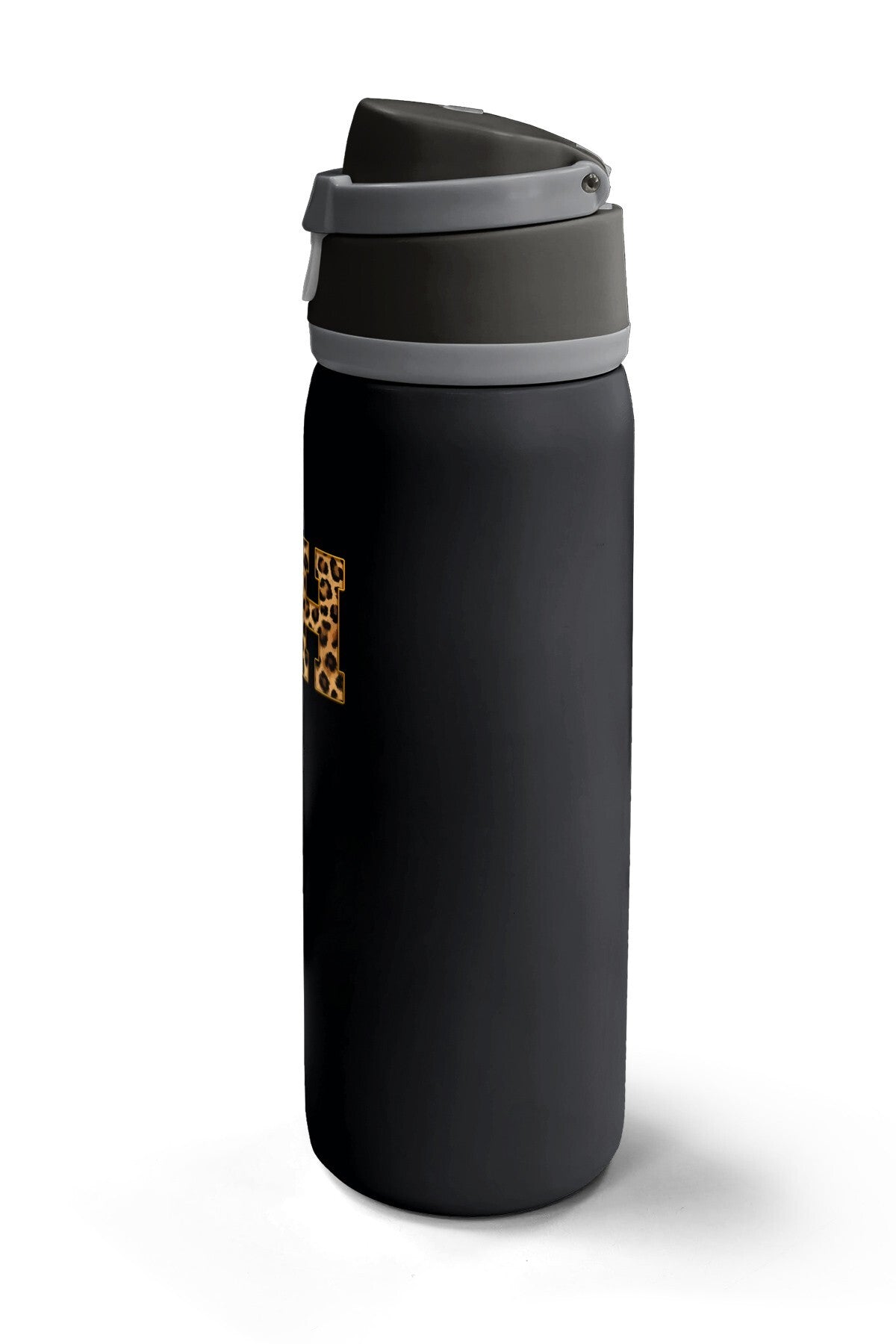 Coral High Siyah Leopar CH Harf Desenli Pipetli ve Direkt İçim Çelik Termos 800 ml 38506-5
