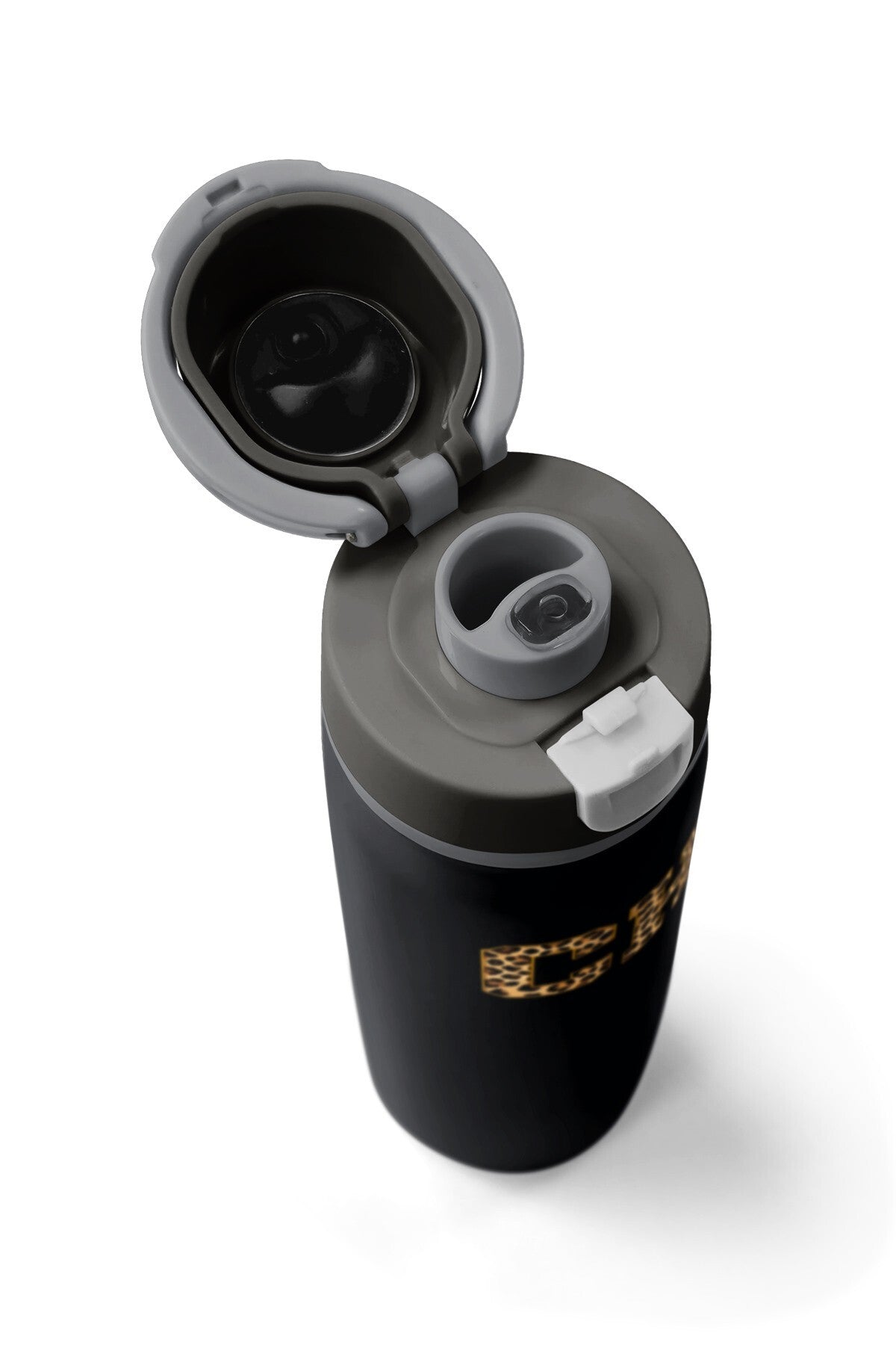 Coral High Siyah Leopar CH Harf Desenli Pipetli ve Direkt İçim Çelik Termos 800 ml 38506-7