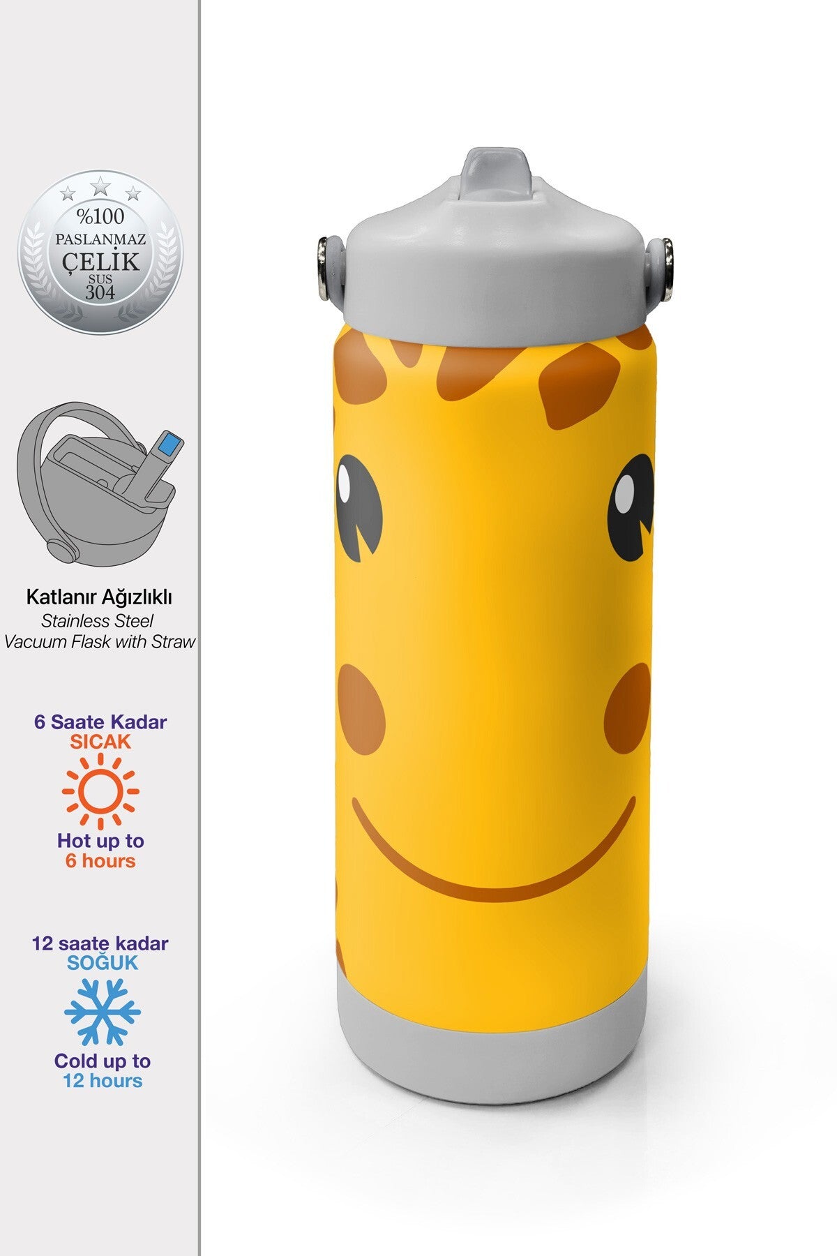 Coral High Zürafa Desenli Katlanır Ağızlıklı Çelik Termos 650 ml 38344-1