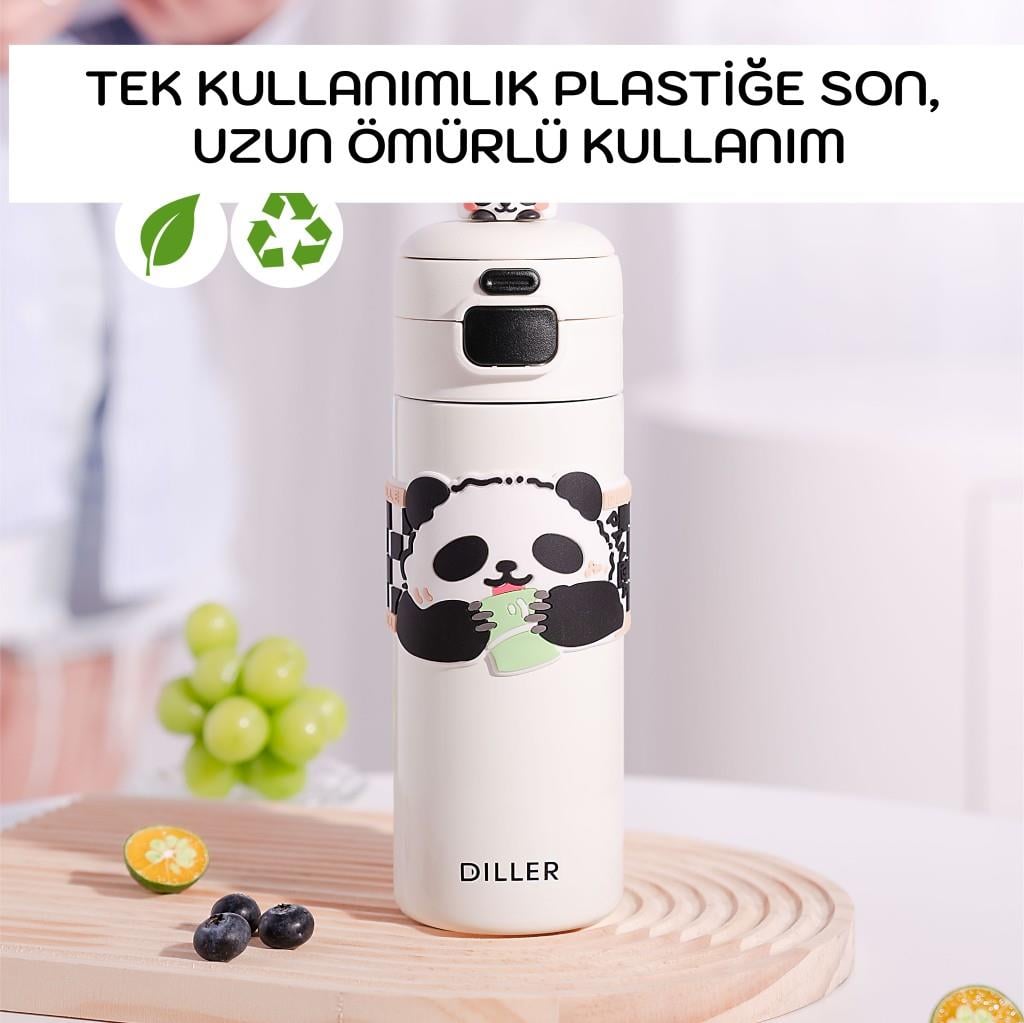 Diller 480 Ml Çelik Matara Çift Kapaklı Sevimli Panda D9240-3