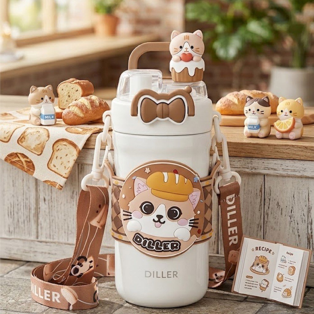 Diller 9391 Kedi Figür Paslanmaz Çelik Desenli Termos 490 ML