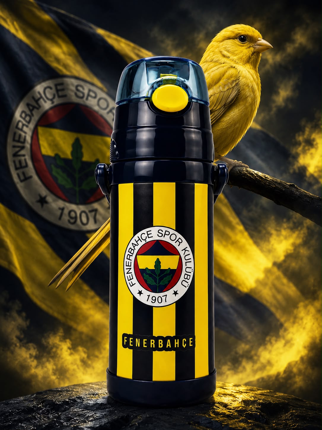Fenerbahçe Sarı Lacivert Çubuklu Çelik Matara 70017