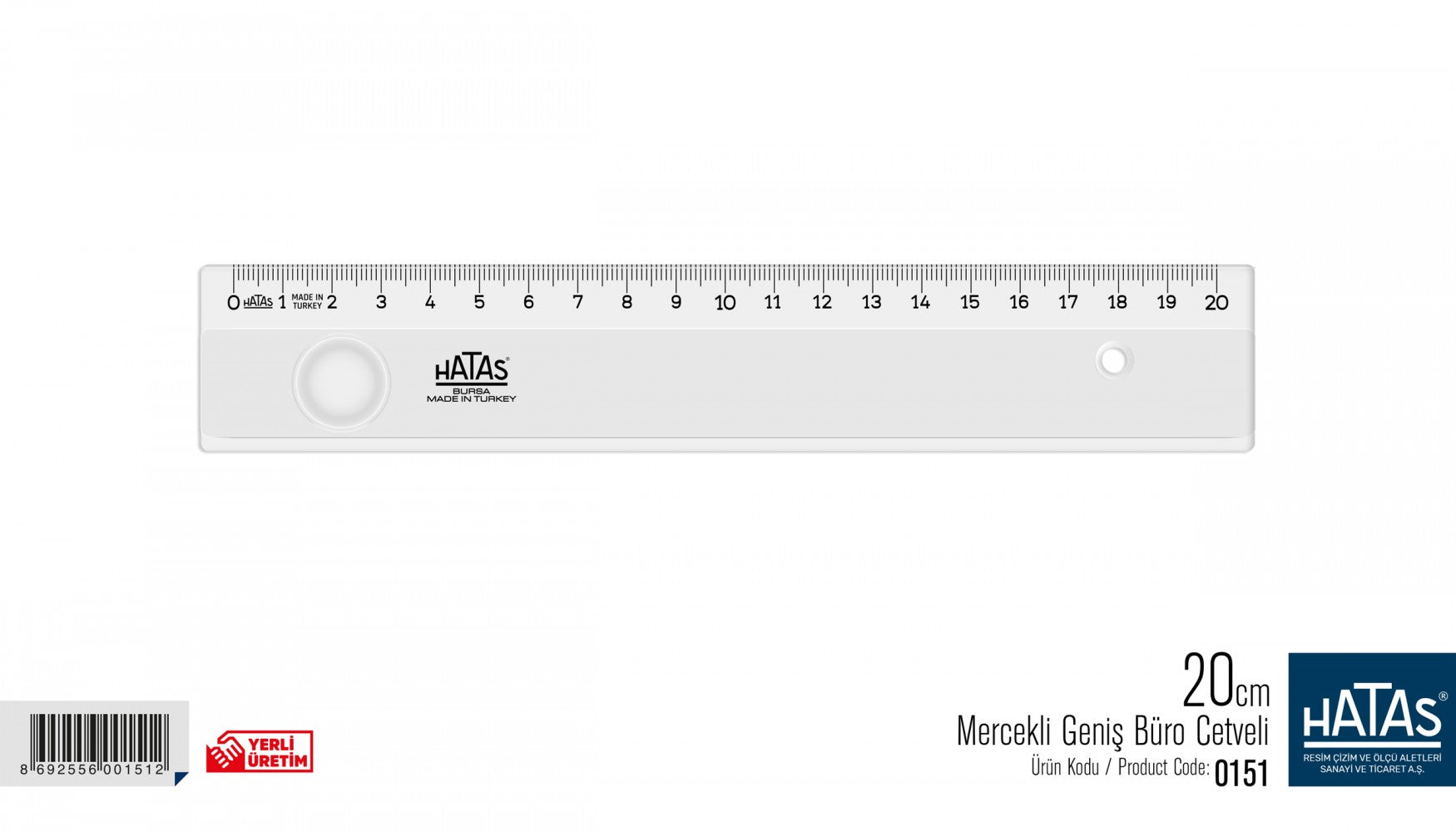 Hatas 0151 Mercekli Geniş Büro Cetveli 20 Cm