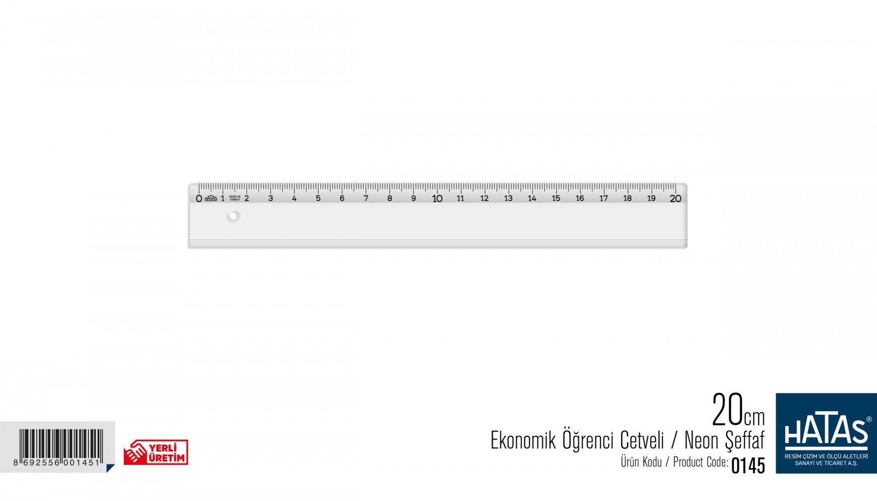 Hatas Ekonomik Öğrenci Cetveli Şeffaf 20 Cm
