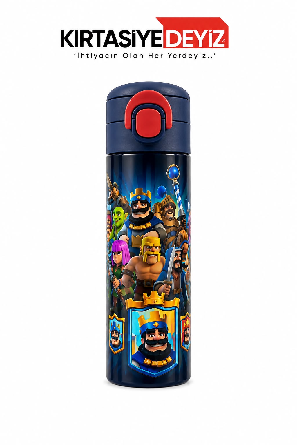 Kaukko Kids 520 ml Boom Baskılı Lacivert Erkek Çocuk Çelik Termos Matara (Çift İçim Kilitli Kapak) - L5422-2