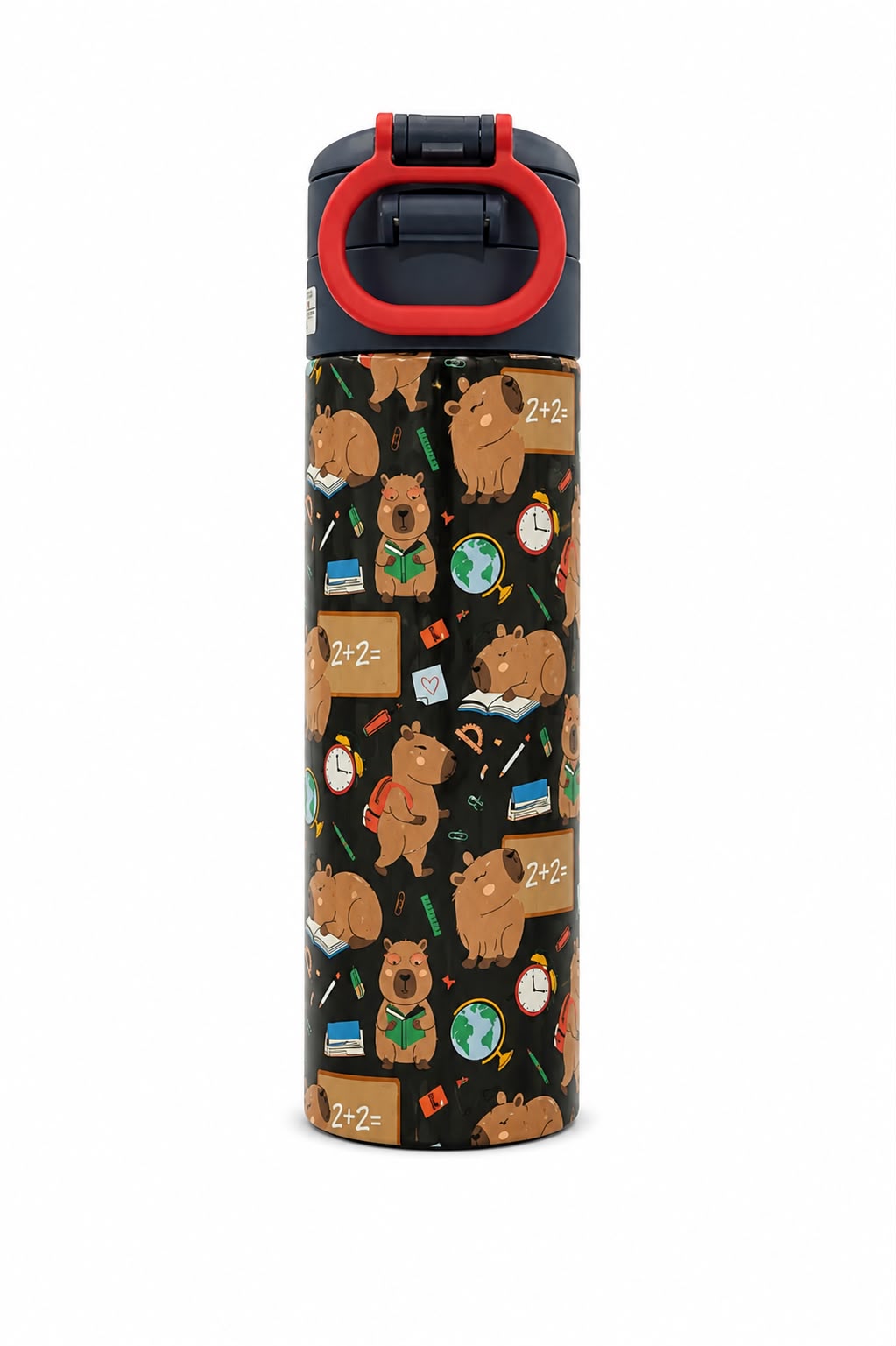 Kaukko Kids 520 ml Clever Baskılı Kahverengi Erkek Çocuk Çelik Termos Matara (Çift İçim Kilitli Kapak) - L5387-1