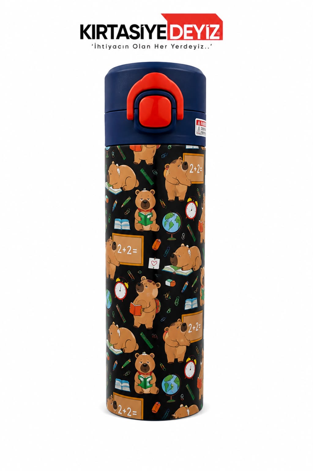 Kaukko Kids 520 ml Clever Baskılı Kahverengi Erkek Çocuk Çelik Termos Matara (Çift İçim Kilitli Kapak) - L5387-2