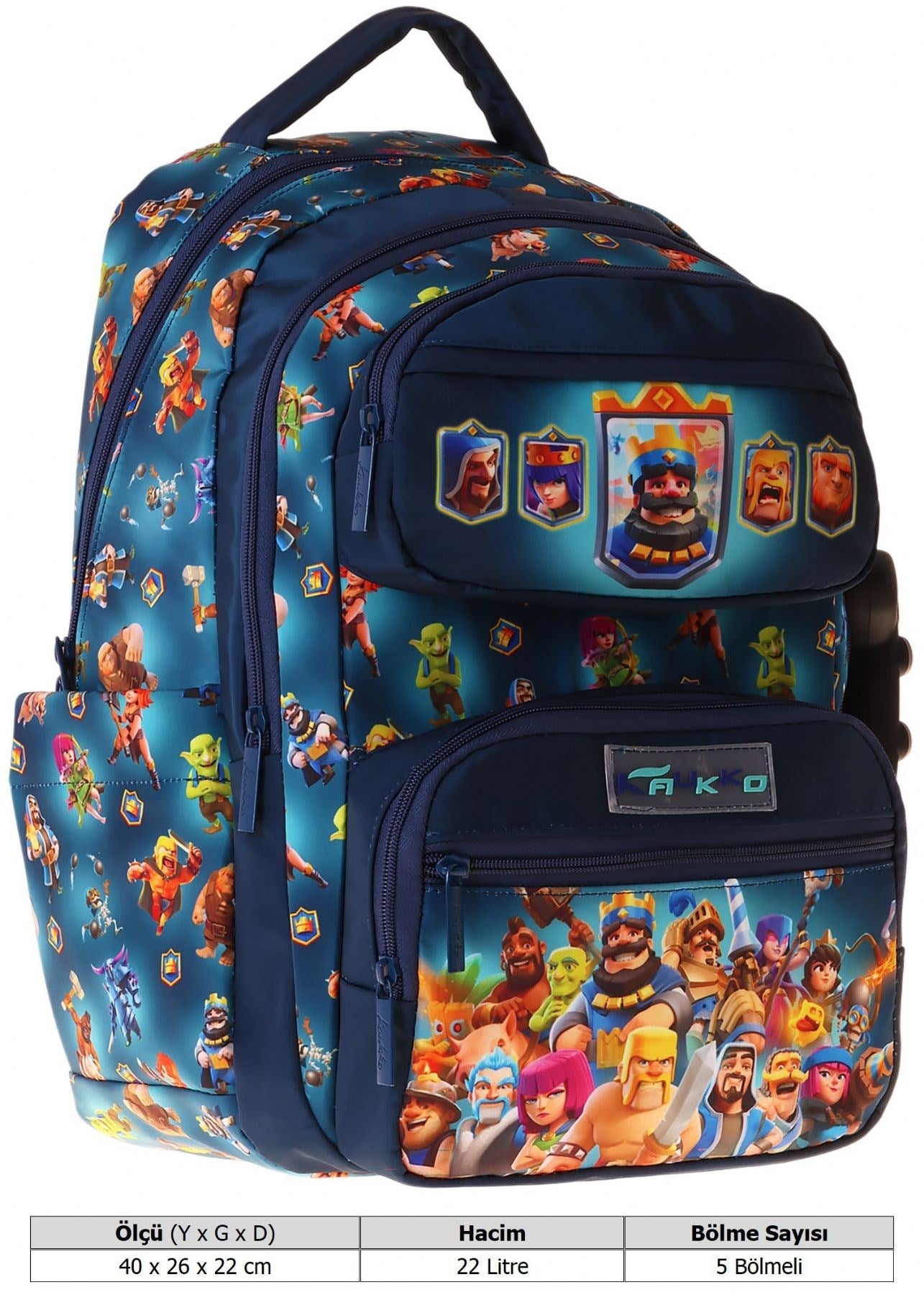 Kaukko Kids Beş Bölmeli Erkek Çocuk Boom Baskılı Lacivert İlkokul Okul Sırt Çantası - L5419-4