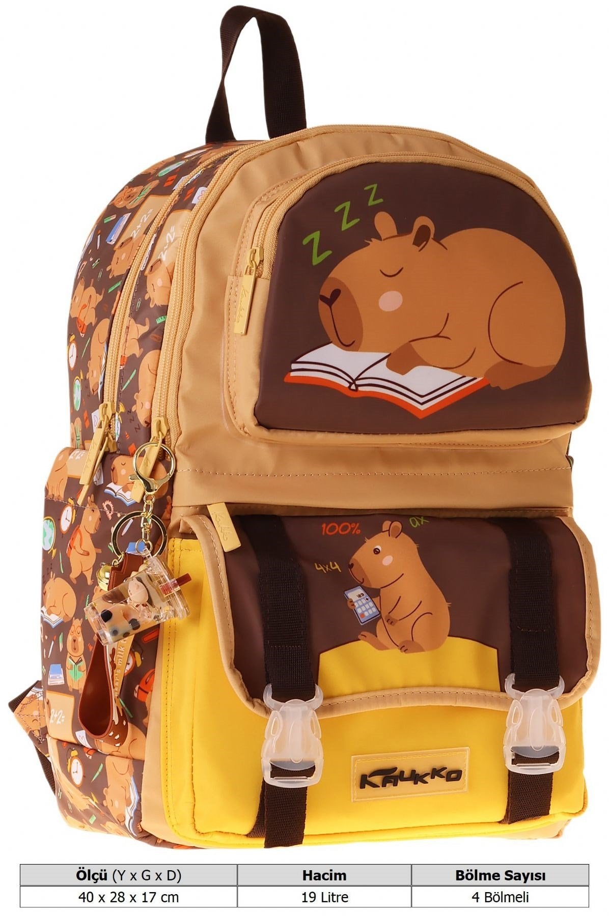 Kaukko Kids Dört Bölmeli Erkek Çocuk Clever Baskılı Kahverengi Okul Sırt Çantası - L5384-3