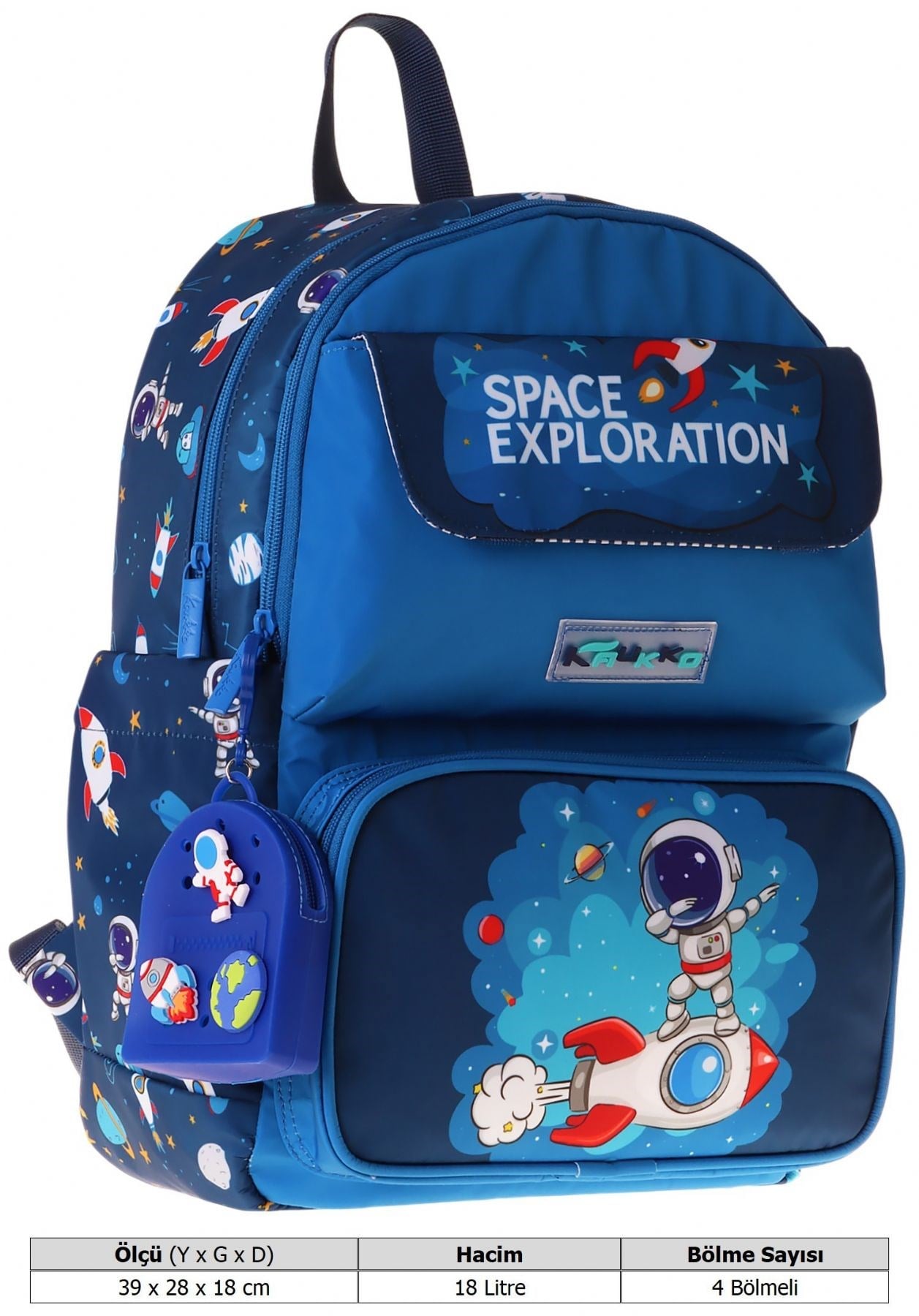 Kaukko Kids Erkek Çocuk Astronot Baskılı Okul Çantası - Lacivert - Space - L5364-3