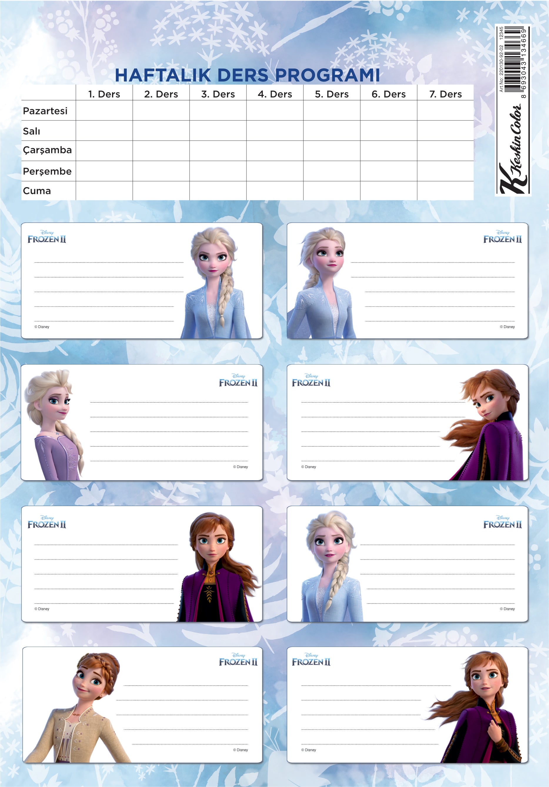 Keskin Color Frozen Iı Okul Etiketi Ders Programlı 3 LÜ 220130-92-2