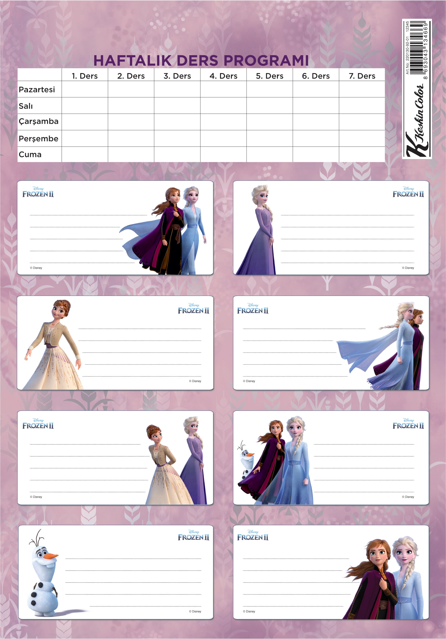 Keskin Color Frozen Iı Okul Etiketi Ders Programlı 3 LÜ 220130-92-3