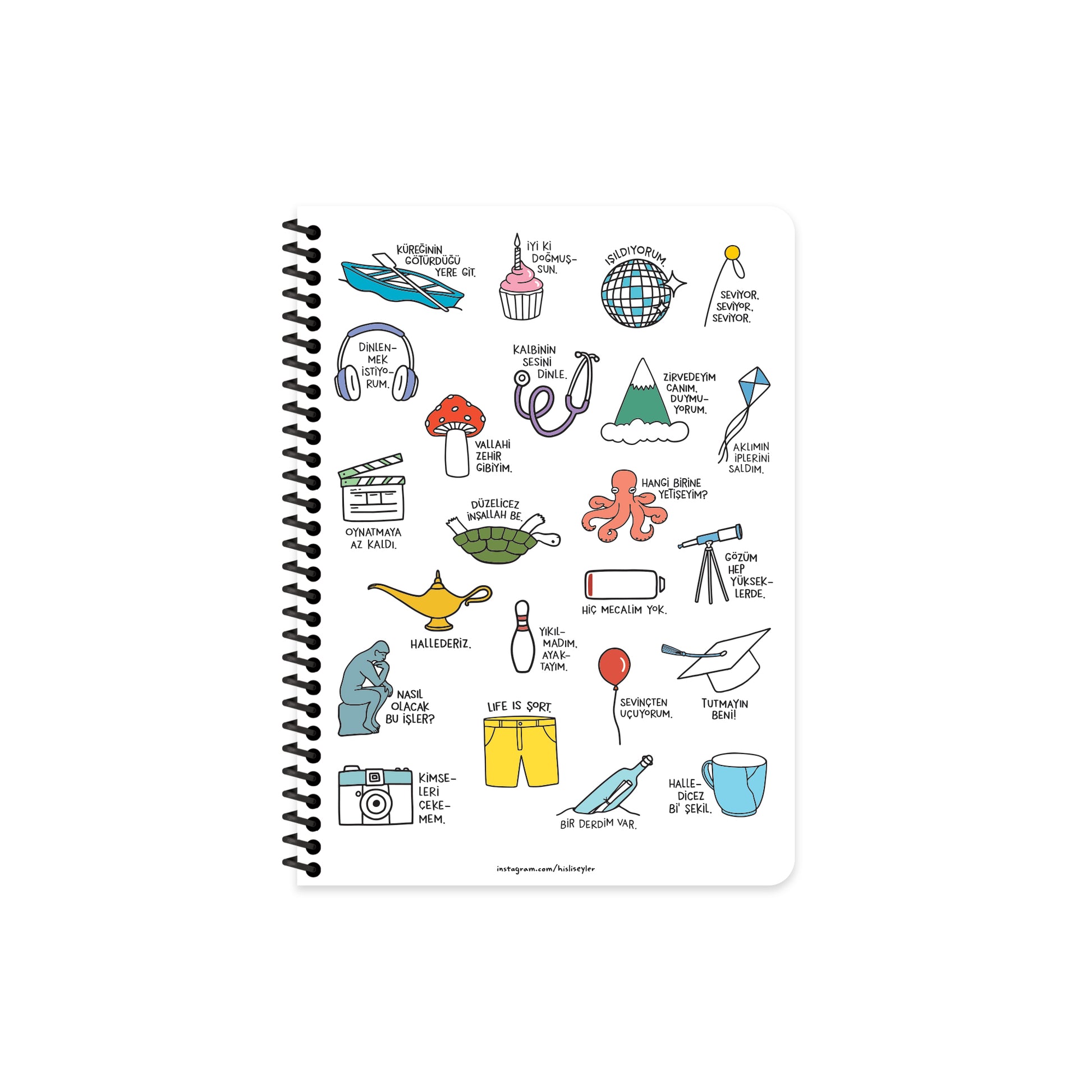 Keskin Color Hisli Şeyler Spiralli Gözüm Hep Yükseklerde Karton Kapak 80 Yaprak Çizgili Defter-2