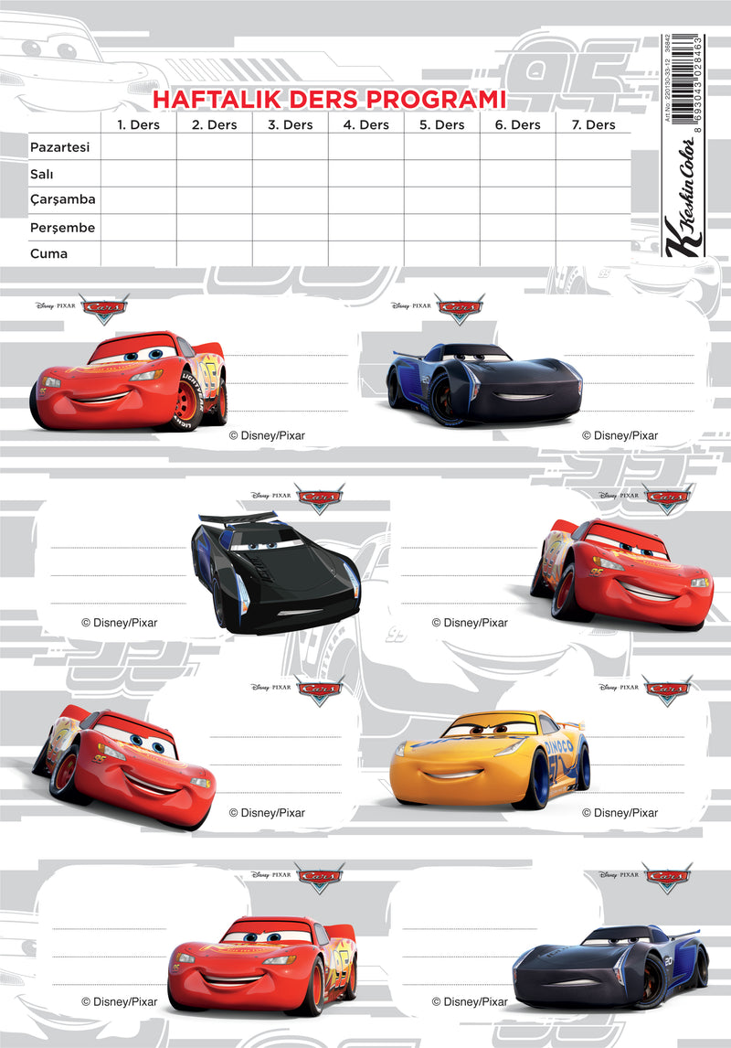 Keskin Color Okul Etiketi Ders Programlı Cars 3 LÜ 220130-33-1