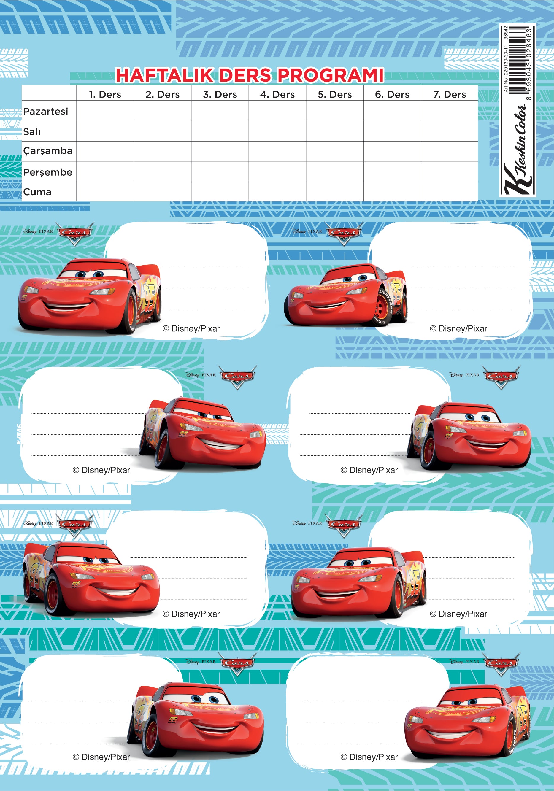 Keskin Color Okul Etiketi Ders Programlı Cars 3 LÜ 220130-33-2