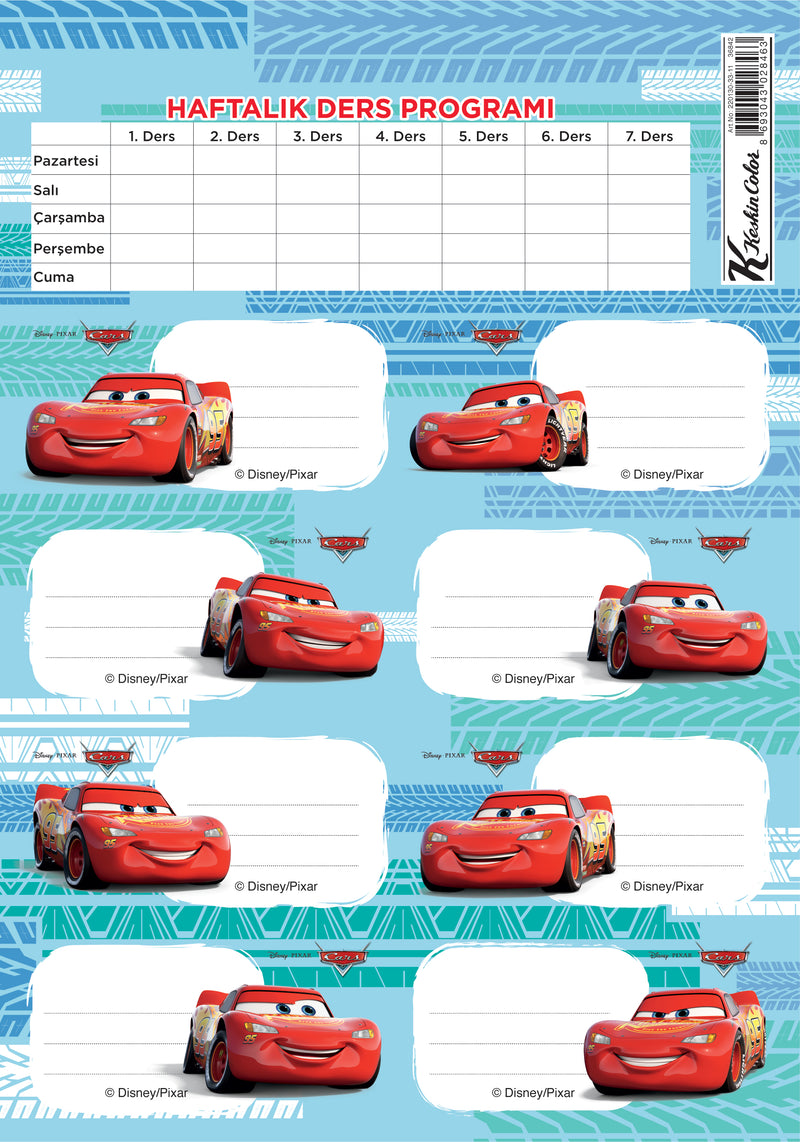 Keskin Color Okul Etiketi Ders Programlı Cars 3 LÜ 220130-33-2