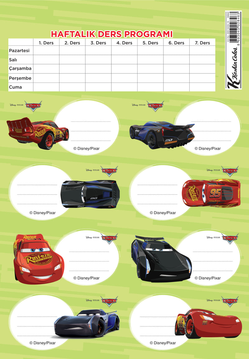 Keskin Color Okul Etiketi Ders Programlı Cars 3 LÜ 220130-33-3