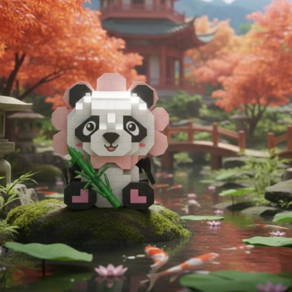 Loz Oturan Sevimli Çiçek Panda 350 Parça Block Oyuncak Lz8803-1