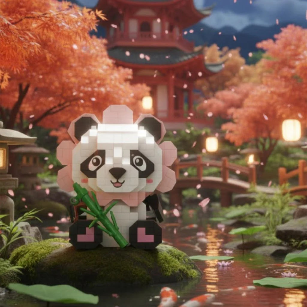 Loz Oturan Sevimli Çiçek Panda 350 Parça Block Oyuncak Lz8803-3