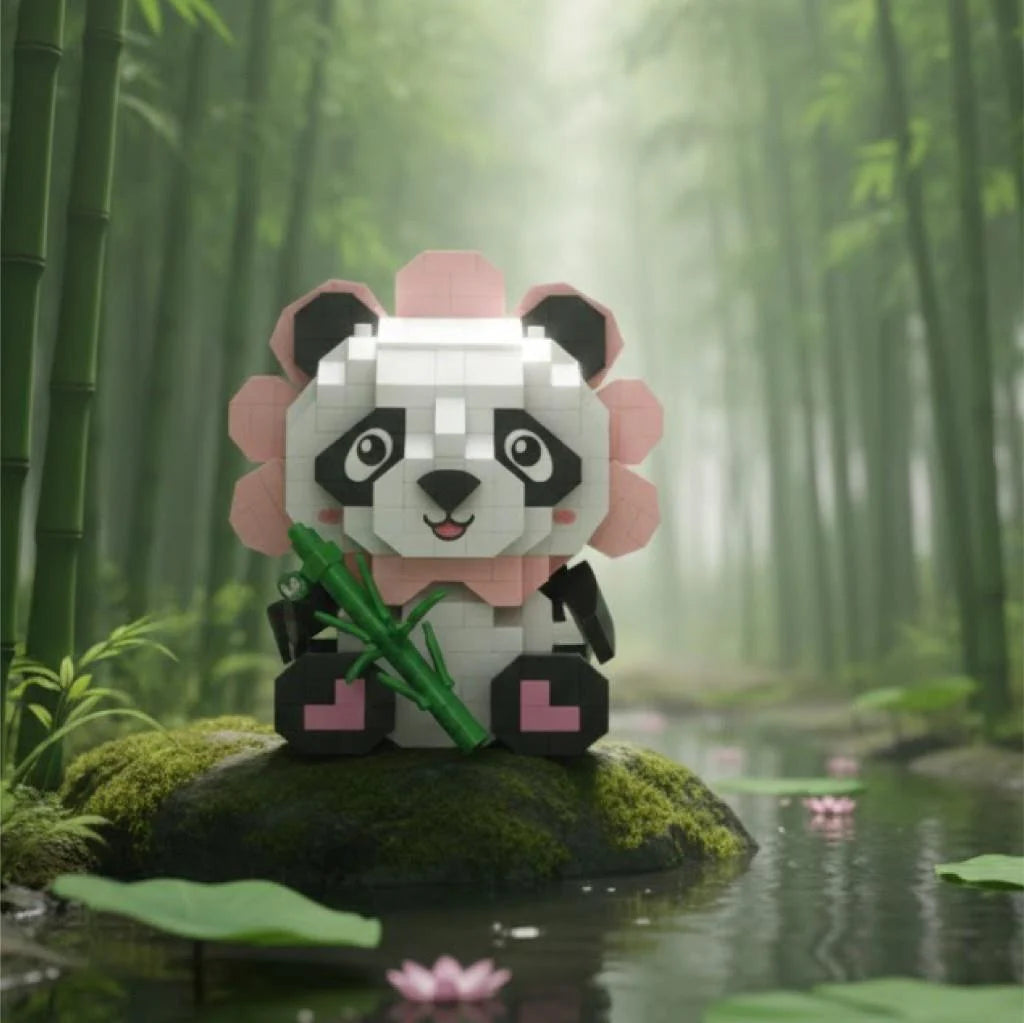 Loz Oturan Sevimli Çiçek Panda 350 Parça Block Oyuncak Lz8803-4