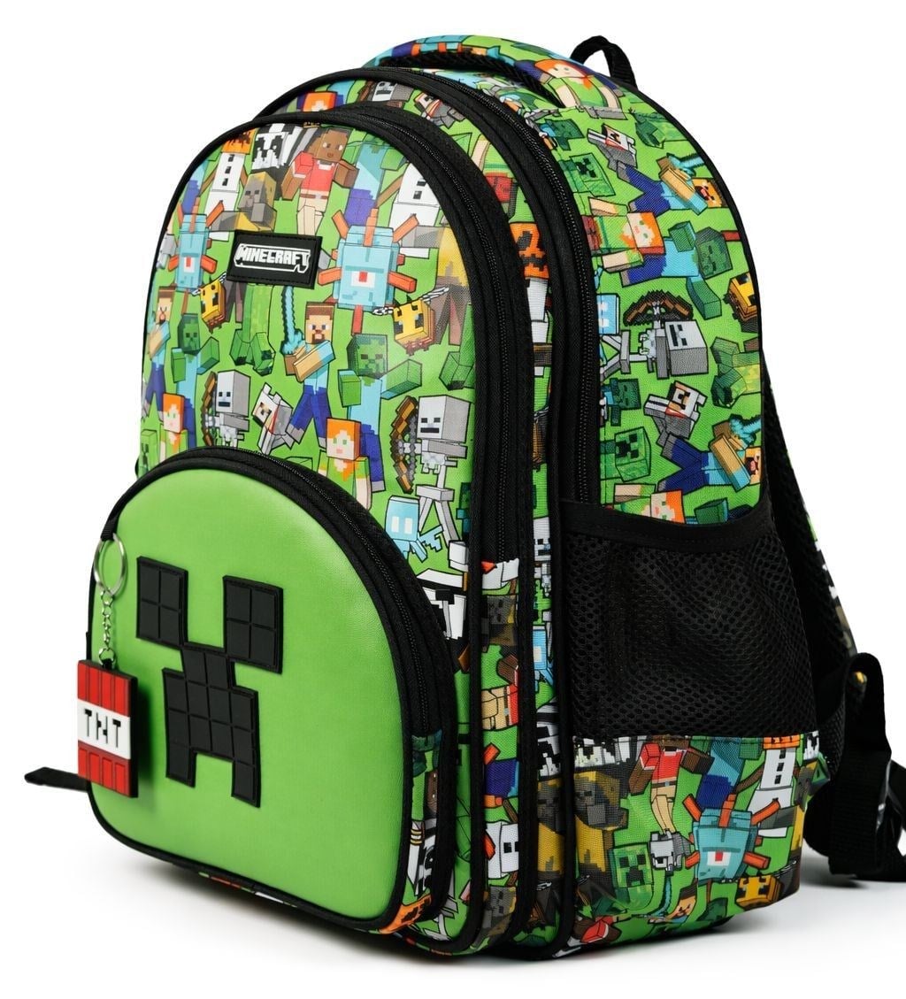 Minecraft Üç Bölmeli Erkek Çocuk Minecraft Yazılı Yeşil - Siyah Okul Sırt Çantası - 26600-4