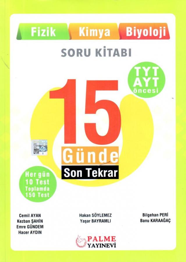 Palme Yayınları TYT AYT Öncesi Fizik Kimya Biyoloji 15 Günde Son Tekrar Soru Kitabı-1