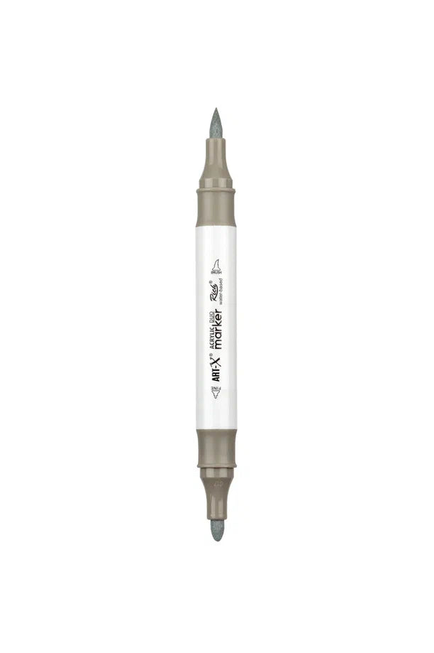 Rich Art-X Acrylic Duo Marker Çift Uçlu Su Bazlı Boyama Kalemi No:130 Taş Gri-1