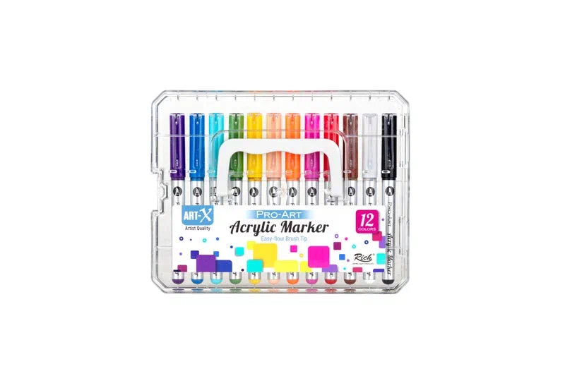 Rich Art-X Pro Fırça Uçlu Akrilik Marker Seti 12 Renk Kristal Kutulu-2