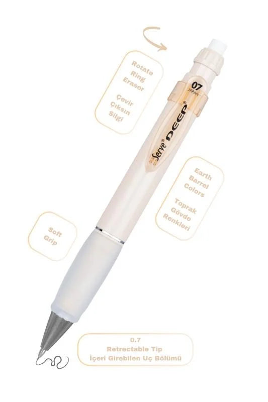 Serve Deep Fildişi Uçlu Kalem + Uç + Silgi 0.7 mm 3 Lü Set-2