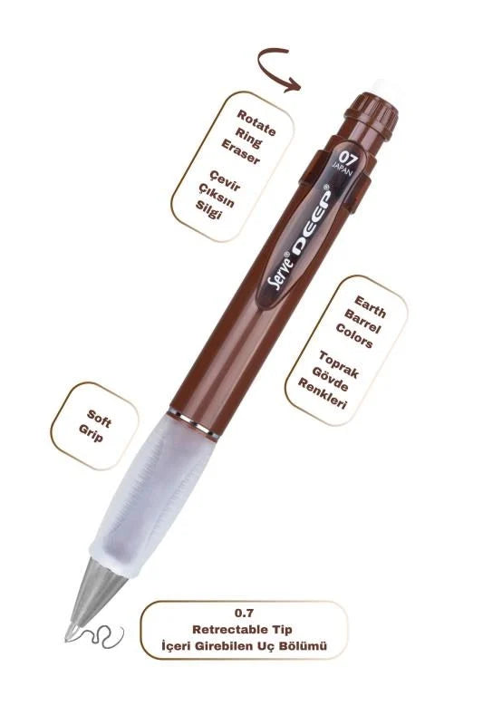 Serve Deep Kahverengi Uçlu Kalem + Uç + Silgi 0.7 mm 3 Lü Set-3