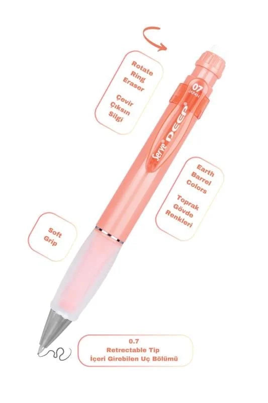 Serve Deep Mercan Uçlu Kalem + Uç + Silgi 0.7 mm 3 Lü Set-1